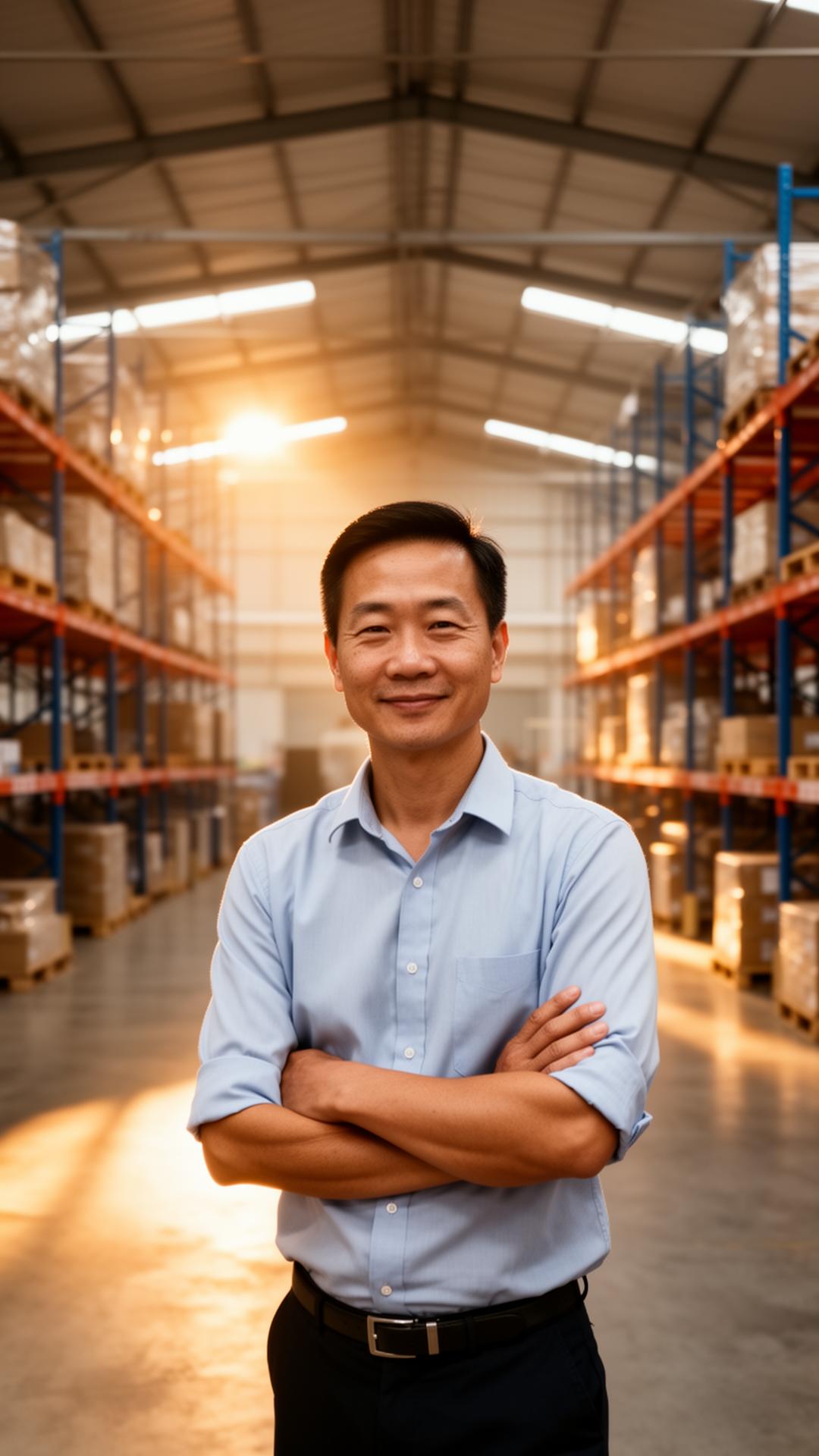 Business owner standing inside his own freehold factory